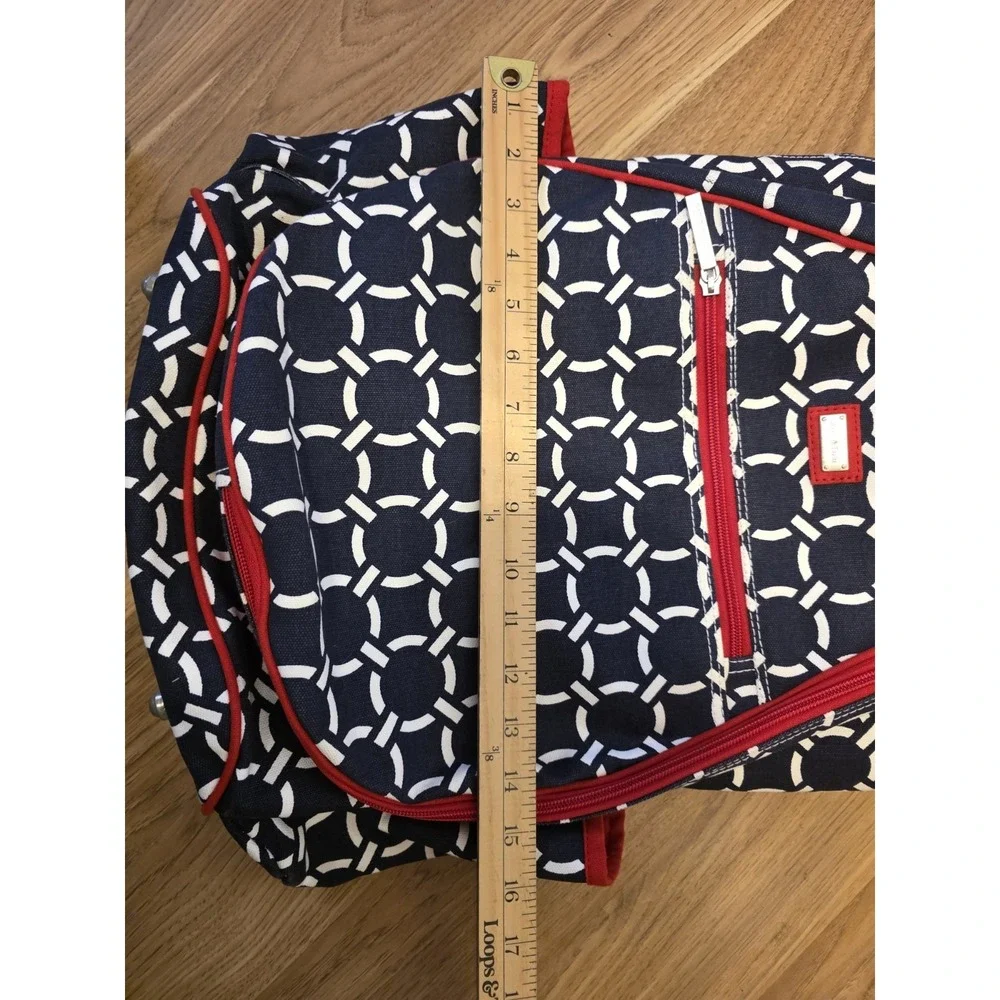 Ame & Lulu Tennis Backpack Red Navy Geometric Canvas Drawstring Large Tenniscore